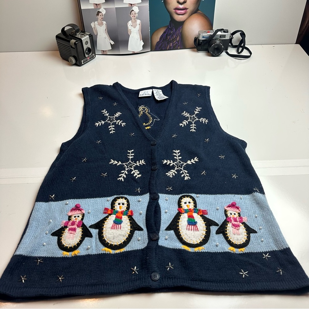 Bobbie Brooks Navy Knit Vest with Yellow Accents